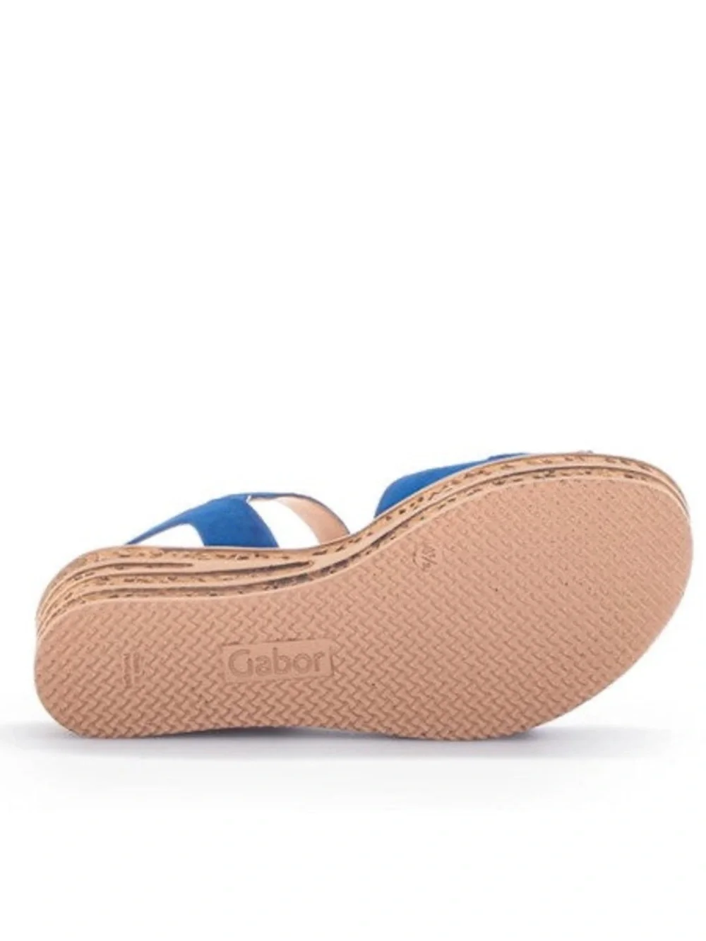Gabor Blue Sapphire Sand Wedge Sandals with Blue Suede Knot Detail.  5 1/2/US 8.